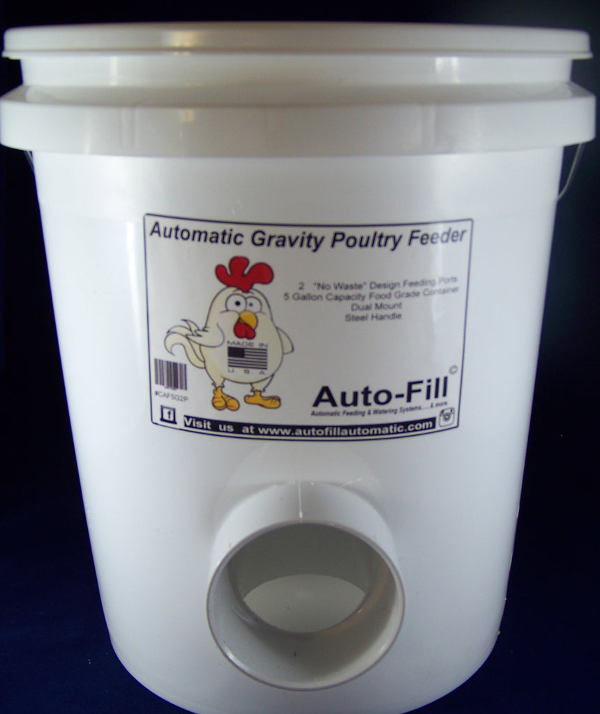 Auto-Fill© Automatic Gravity Chicken Feeder 5 Gallon 2 “No Waste”  Feeding Ports