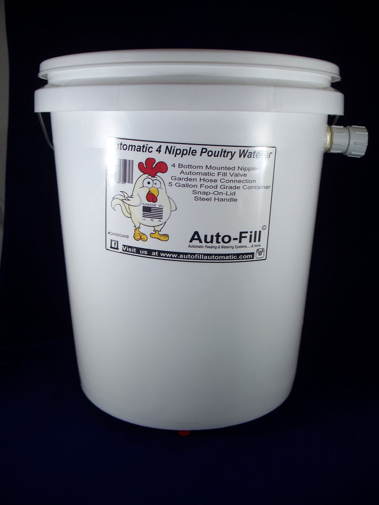 Auto-FIll© Automatic Chicken Waterer 5 Gallon 4 Bottom Nipple Garden Hose Connection