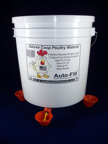Auto-Fill© Automatic Waterer Deluxe Coop 2 Gallon 4 Drinker Cup Manual Fill