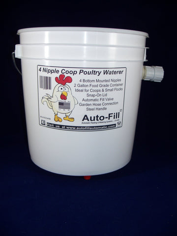 Auto-Fill© Automatic Chicken Waterer 2 Gallon 4 Bottom Nipple Garden Hose Connection
