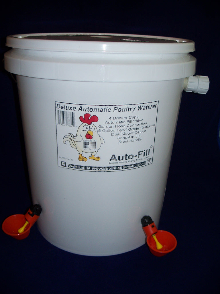 Auto-FIll© Automatic Chicken Waterer 5 Gallon 4 Drinker Cup Garden Hose Connection